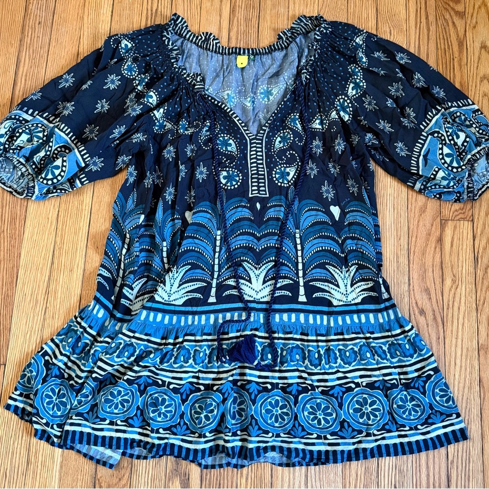 FARM Rio Blue Paisley Palm Mini Dress – Size Medium
